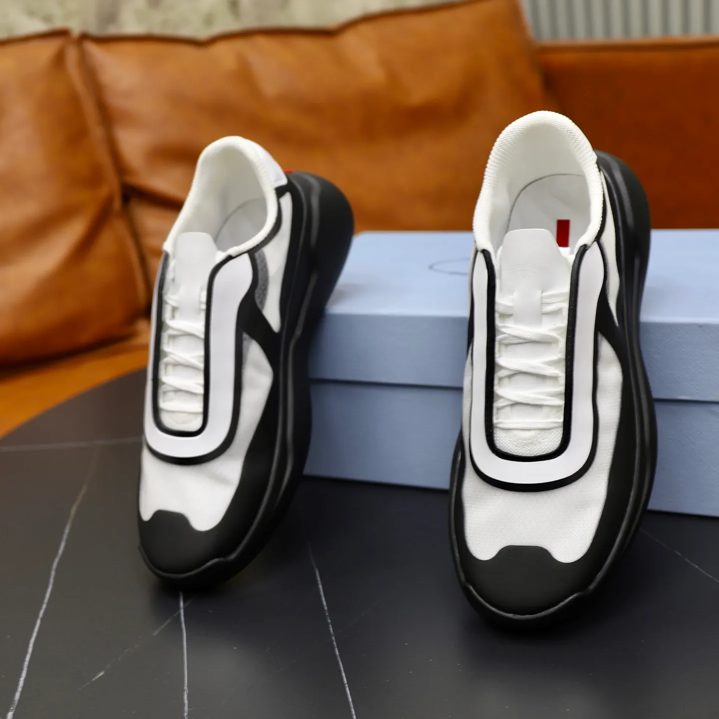 Men's Shoes 💰760💰 PRADA America's Cup Recycled Nylon and Bike Fabric Sneakers Practical and innovative, these regenerated nylon sneakers are modern, with lightweight soles and minimalist details. The upper is decorated with temperature-locking adhesive tape, screen-printed ADA logo, nylon loop shoelaces, T sole, made of ultra-light foam rubber filling material, rubber pattern texture, sole height: 40 mm, removable fabric-covered insole, Size 39-44